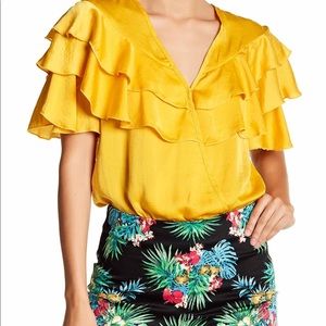 JEALOUS TOMATO ruffled surplice bodysuit YELLOW